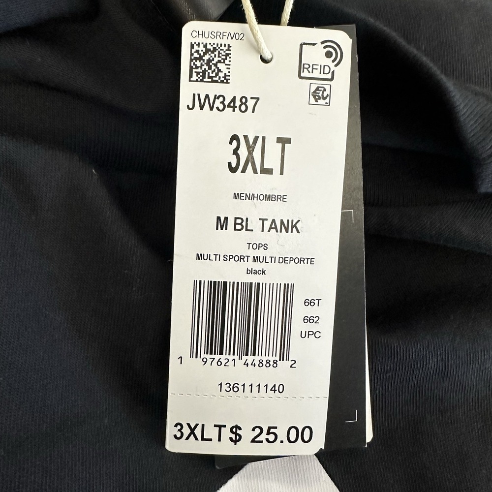 Adidas Men's Big and Tall‎ Size 3XLT Black Crew Neck Sleeveless Tank Top NWT - Picture 3 of 3